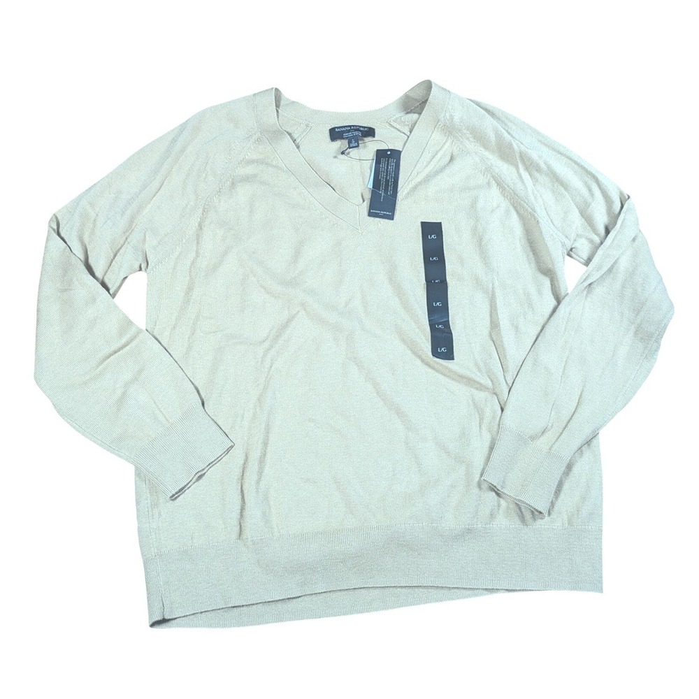 Banana‎ Republic Men's Large Forever Sweater V Neck Tan Long Sleeve Knit Warm